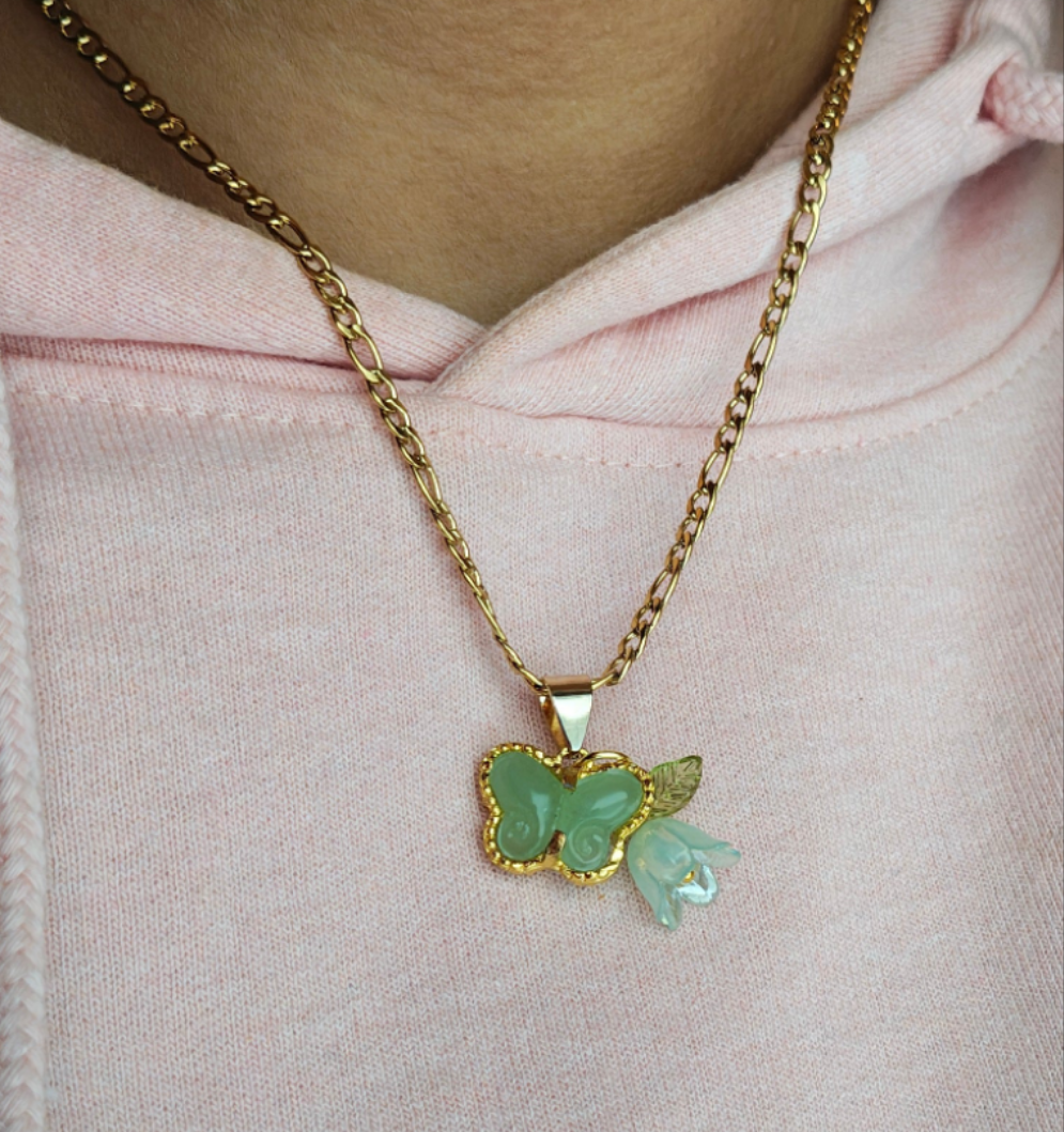 Jasmine Jade Butterfly Flower Necklace