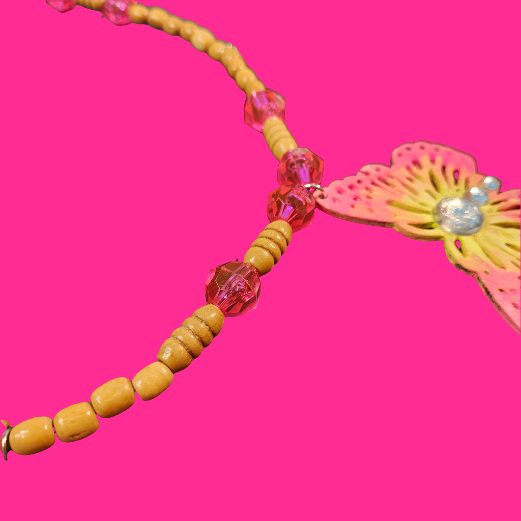 Fern Butterfly Wooden Beaded Stament Necklace