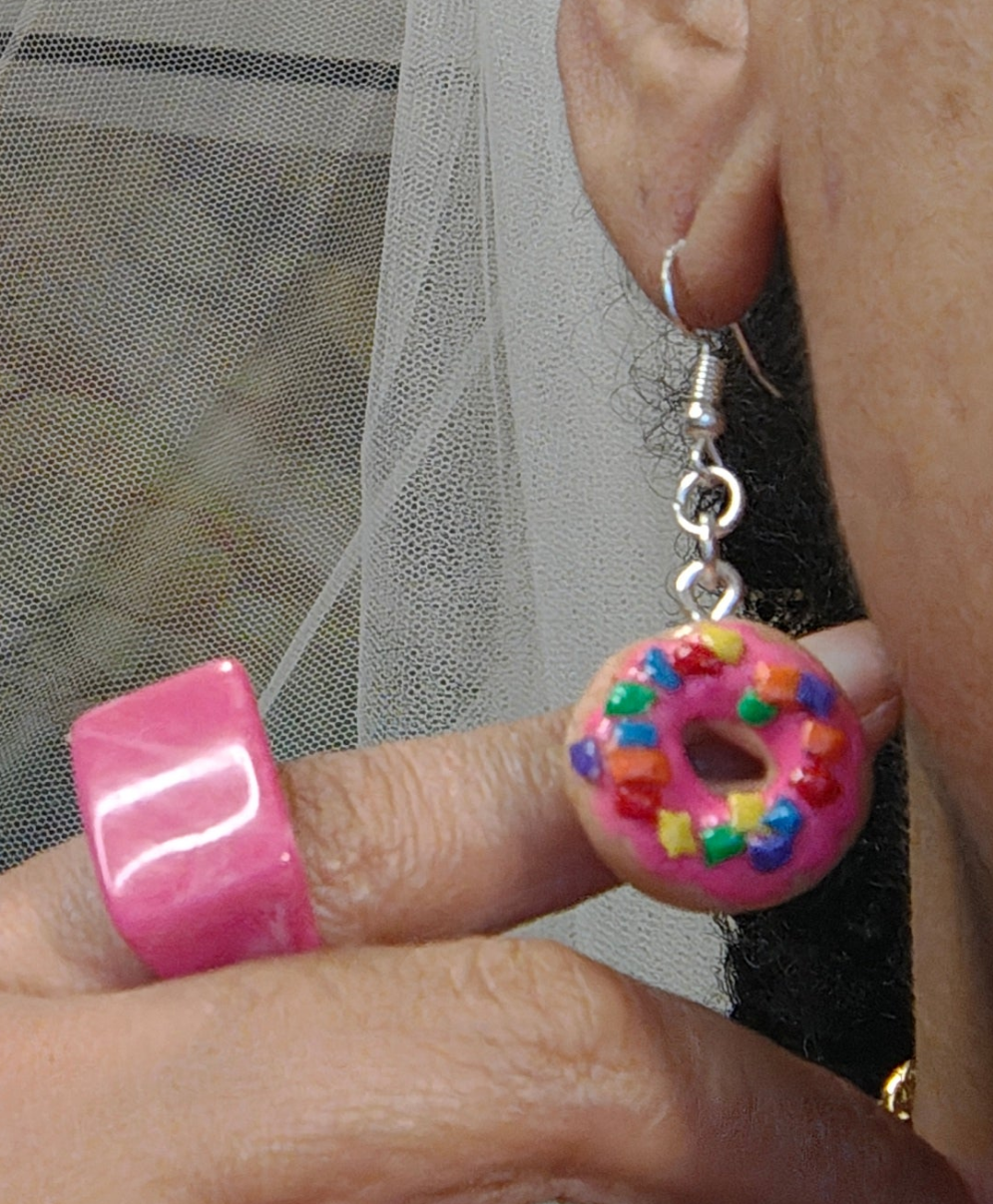 Tahira Pink Frosted Sprinkle Doughnut Earrings