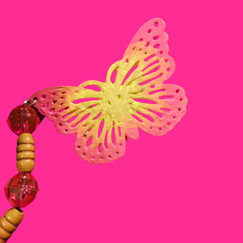 Fern Butterfly Wooden Beaded Stament Necklace