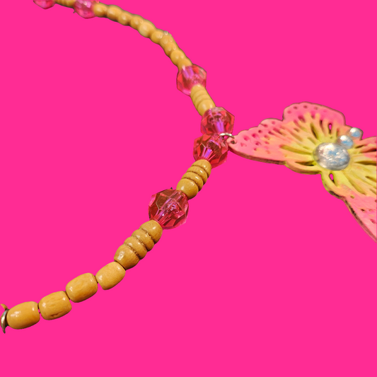 Fern Butterfly Wooden Beaded Stament Necklace