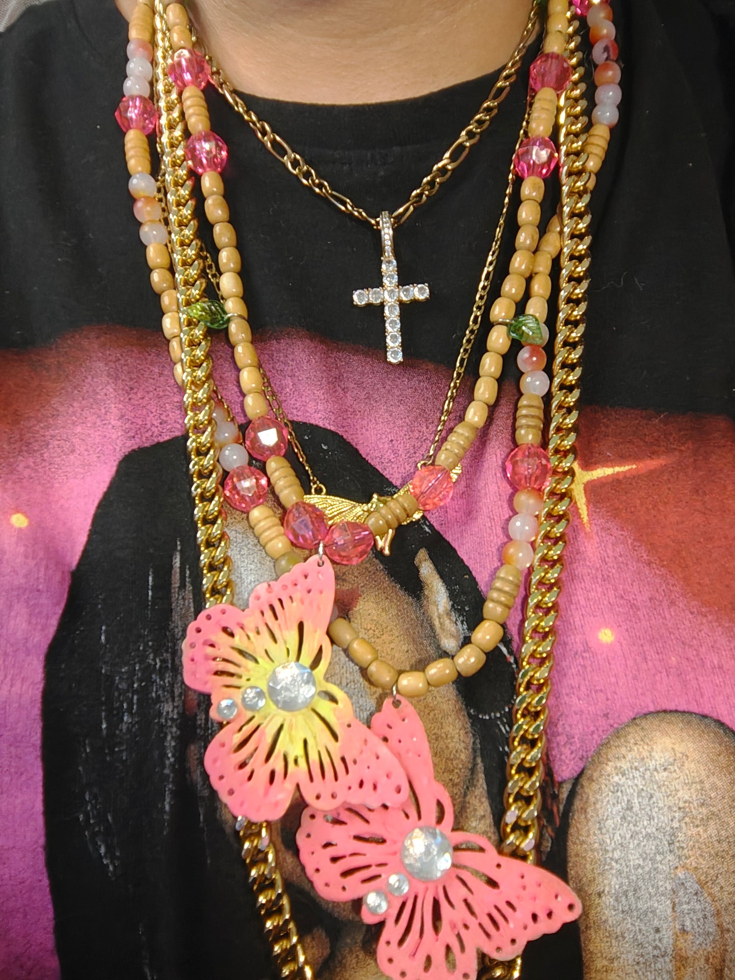 Fern Butterfly Wooden Beaded Stament Necklace