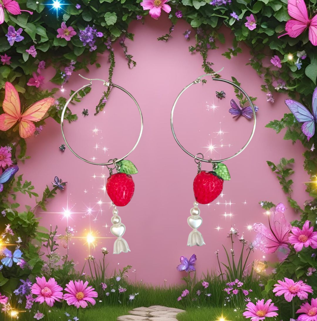 Strawberry Bloom Hoop Earrings