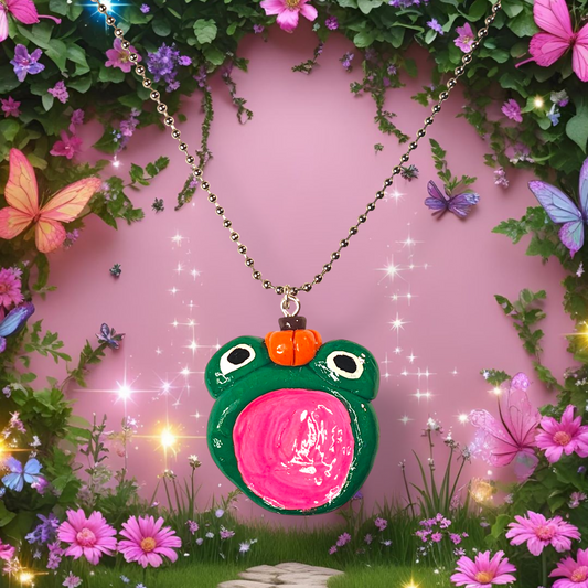 Frog Pumpkin Worry Stone  Necklace