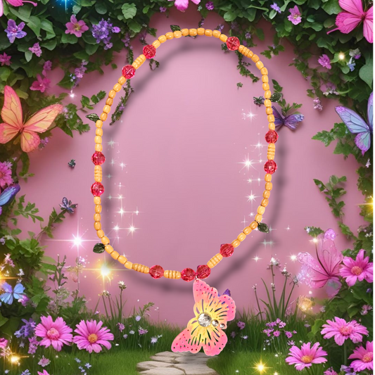 Fern Butterfly Wooden Beaded Stament Necklace