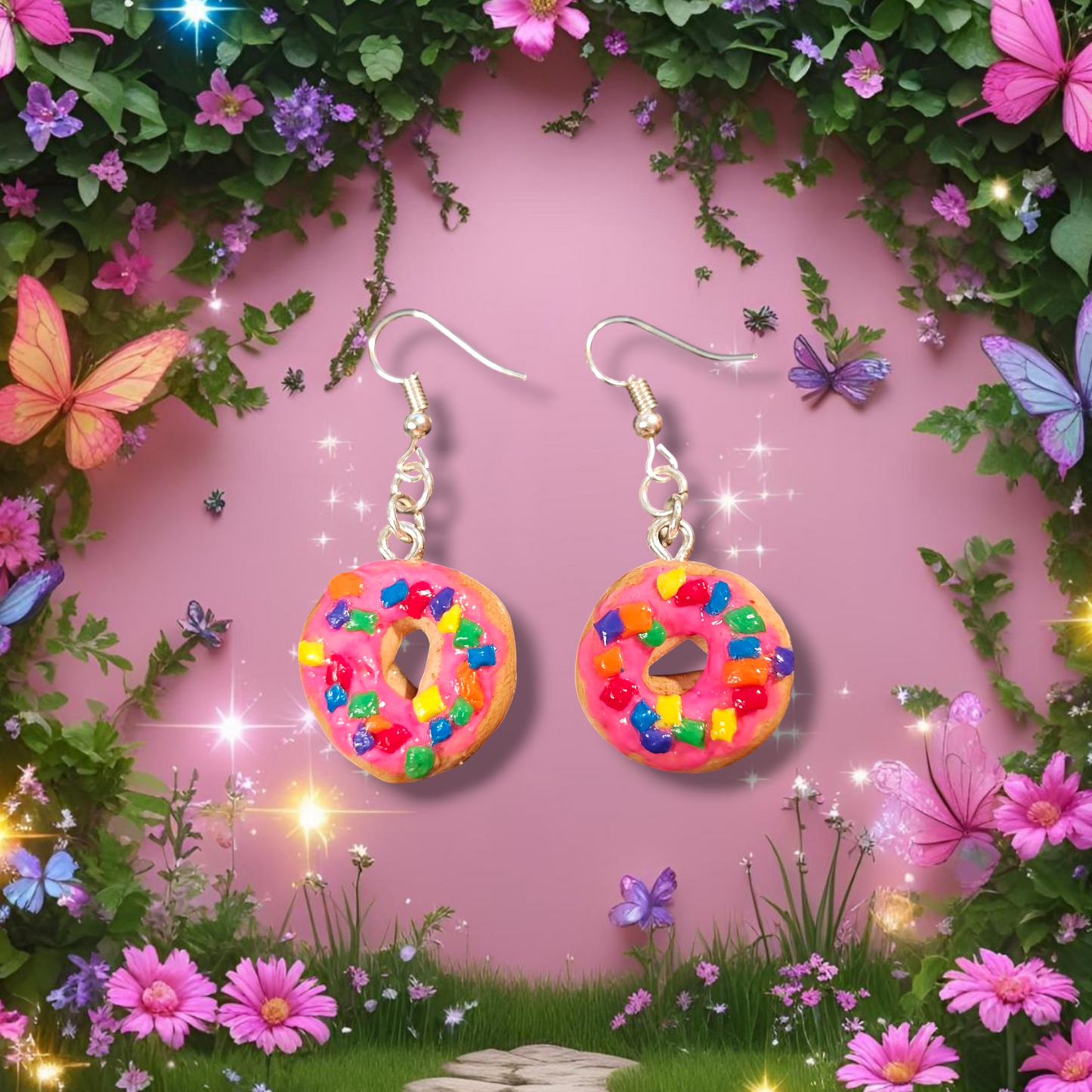 Tahira Pink Frosted Sprinkle Doughnut Earrings