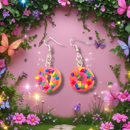 Tahira Pink Frosted Sprinkle Doughnut Earrings