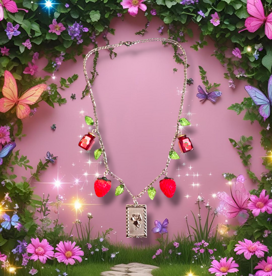 Strawberry Rose Garden Charm Necklace