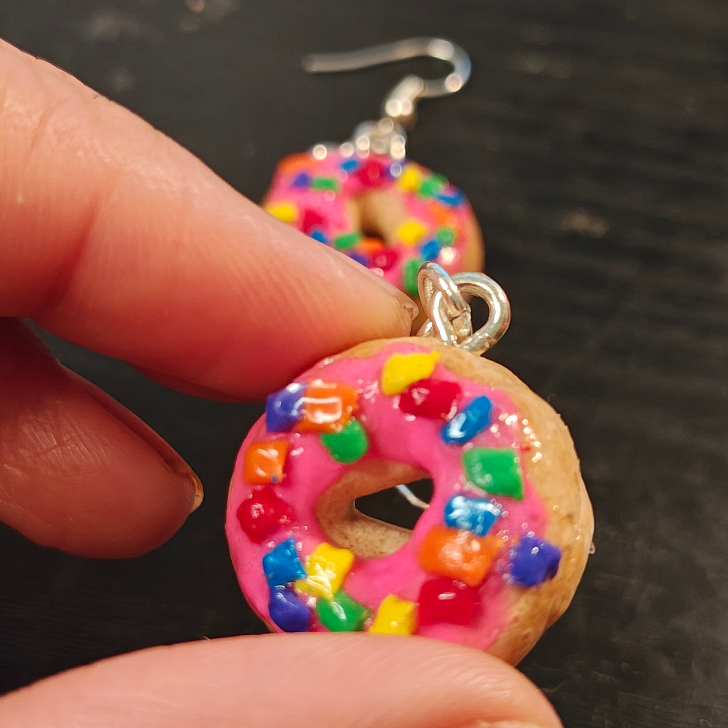 Tahira Pink Frosted Sprinkle Doughnut Earrings