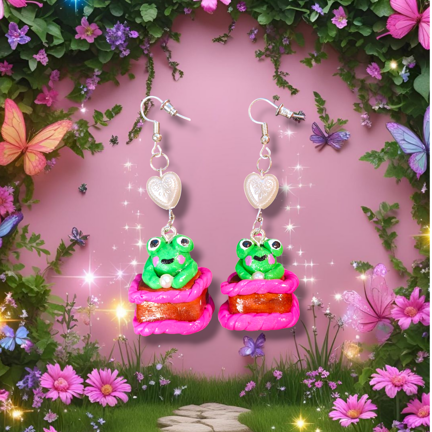 Faelyn Frog Cupcake Earrings
