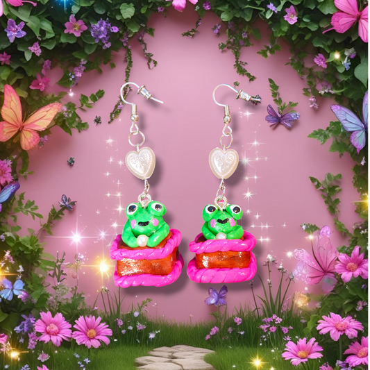 Faelyn Frog Cupcake Earrings
